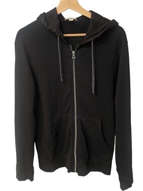 James Perse Standard 1 Womens Zip Up Hoodie Black Hooded Sweatshirt Minimalist